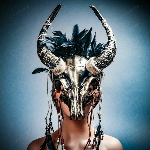 Antelope Devil Horns Animal Skull Ghost Halloween - Picture 2 of 9